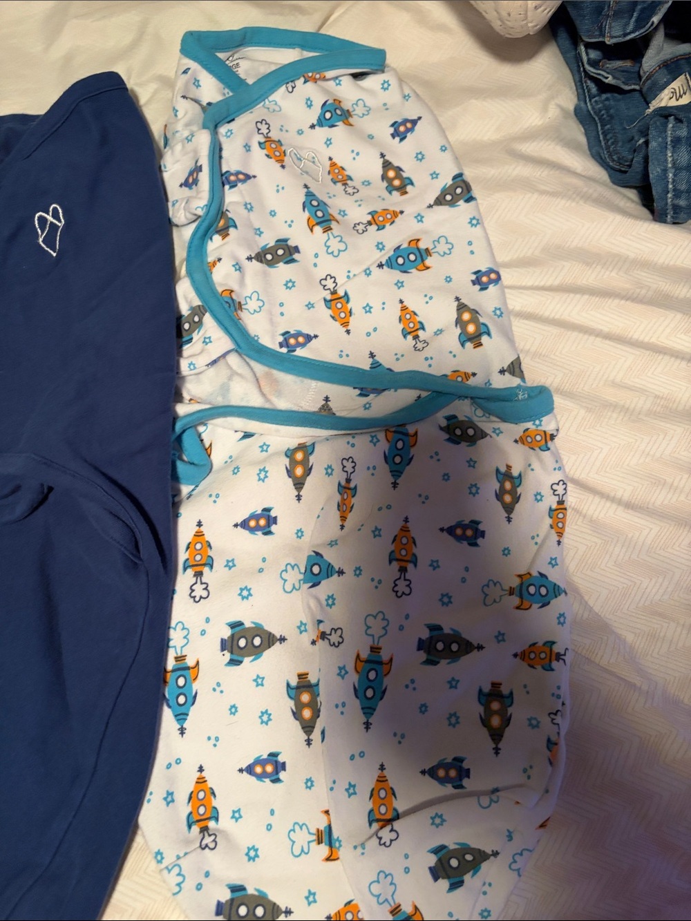 3 Kids Navy Blue & White Rocket Print Pajama Sleep Sack - Large - Picture 4 of 5